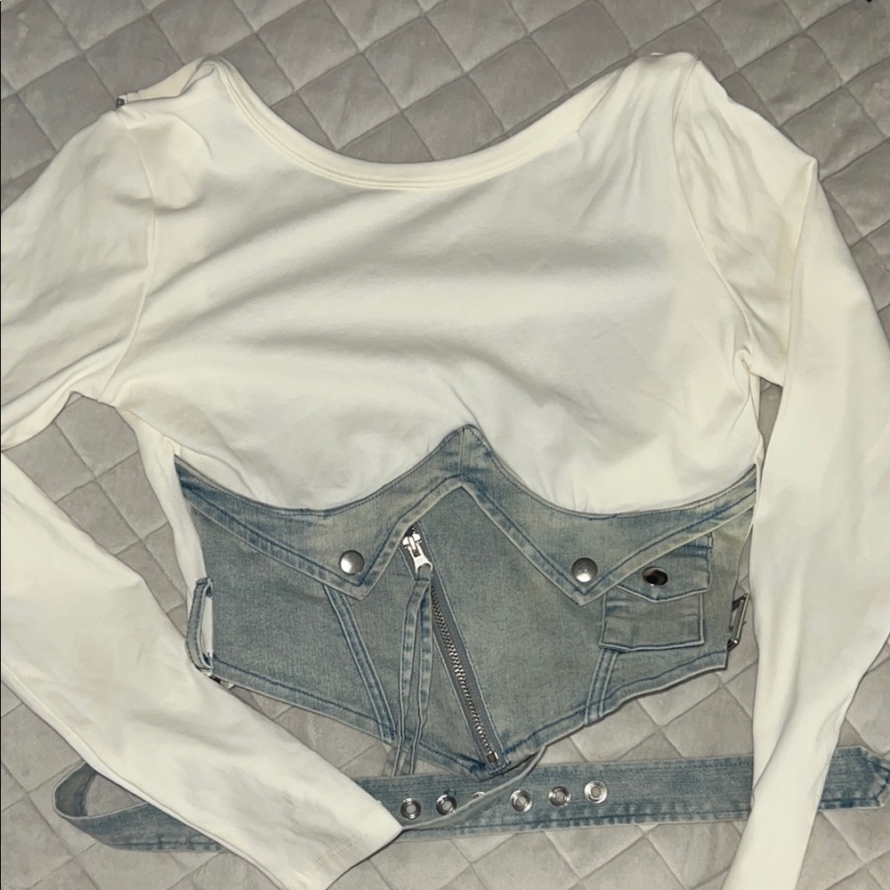 Fashion Nova White Long Sleeve Bustier Bodysuit